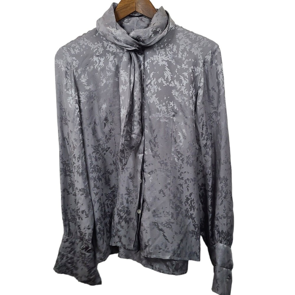 Vintage Claude Bennett Silk Studio Silk Blouse Silver Womens 10